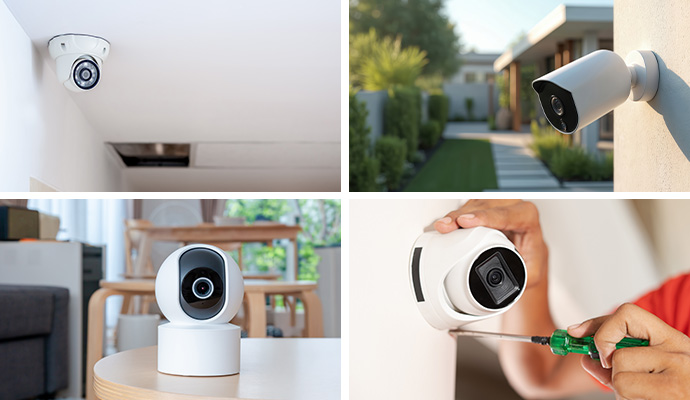 Collage of different types of security cameras