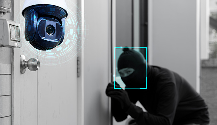 Dome security camera detecting masked intruder