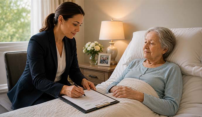 Bedside mobile notary service for a senior patient