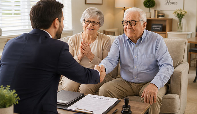Mobile notary signing senior citizens