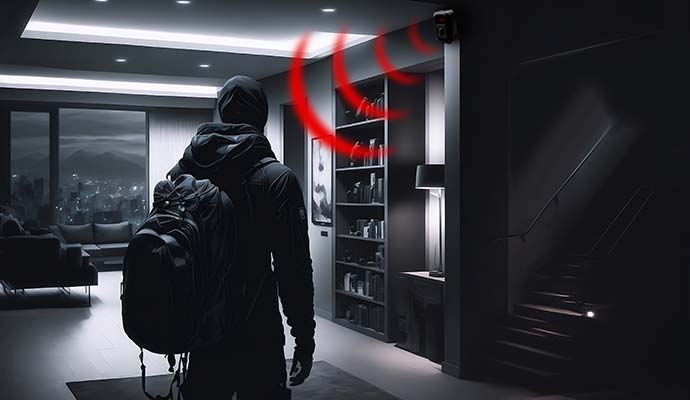 An illustration of a burglary detection system with active motion sensor