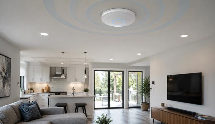 Ceiling-mounted wi-fi access point for complete coverage
