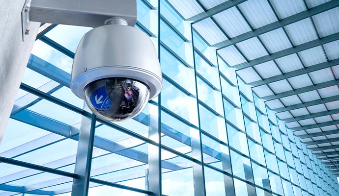 Commercial outdoor ptz security camera on building