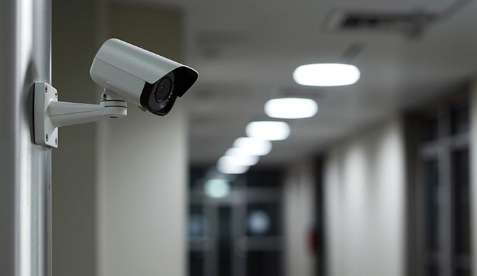 Commercial security camera office corridor