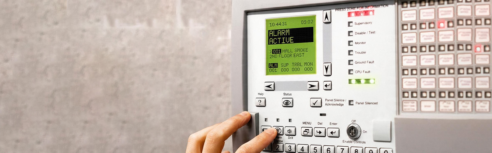 Fire alarm control panel with active alarm