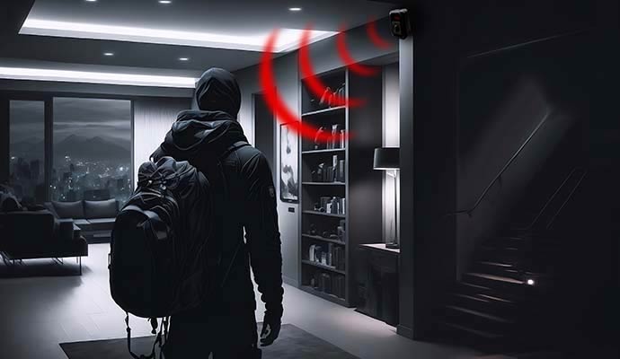 Intruder in home detected by security motion sensor