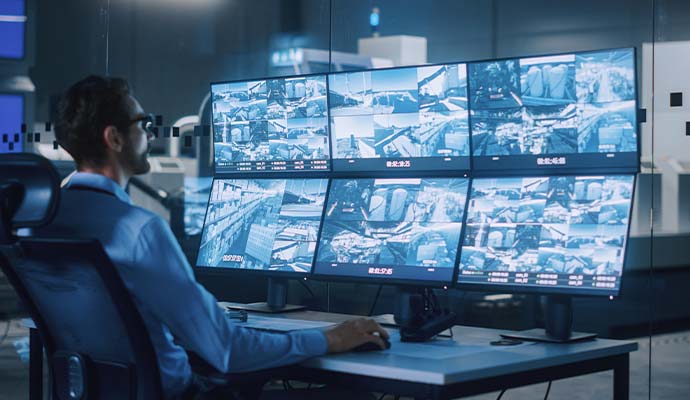 Operator managing multiple video displays in a control room