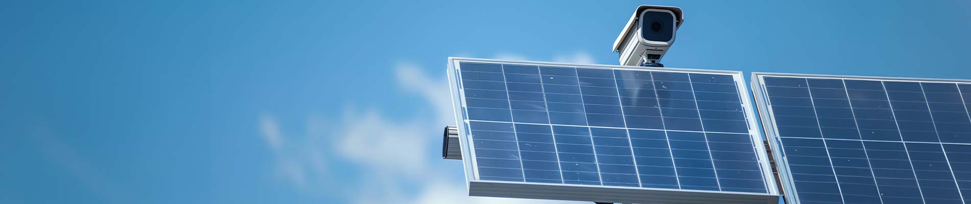 Outdoor security camera mounted on solar panels