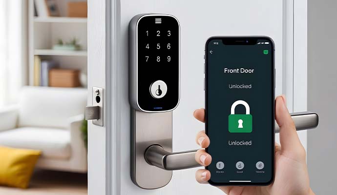 Person unlocked a door using smartphone