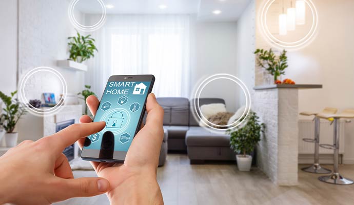 Person using smart home automation app on smartphone