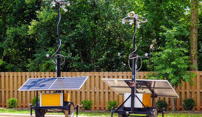 Portable mobile surveillance trailers for remote site security