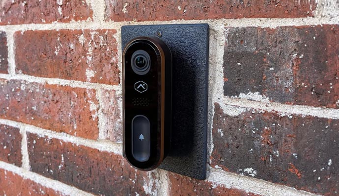Smart video doorbell camera installation brick wall