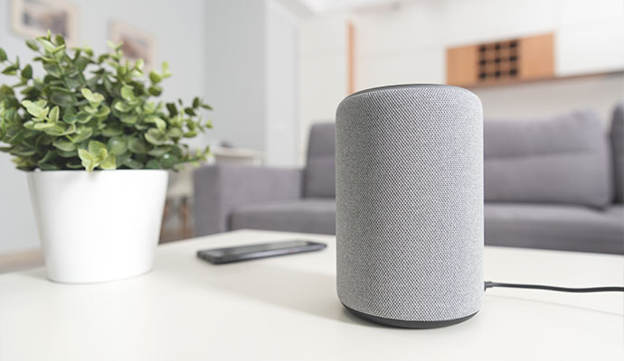 Smart voice control system on the table in a living room