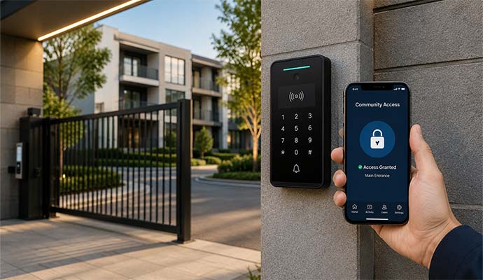 Smartphone access at gated community entrance