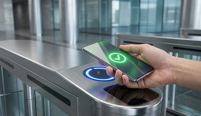 Smartphone access at security turnstile