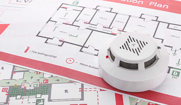 Smoke Detector on Building Evacuation Plan